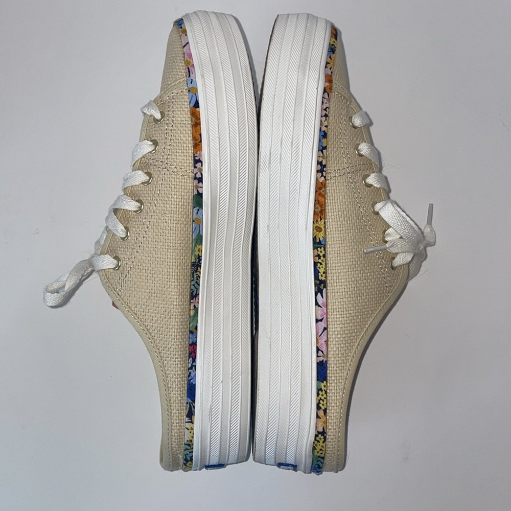 Keds X Rifle Paper Co. Triple Kick Mule in Off White Raffia Woven Floral Trim - Picture 4 of 7